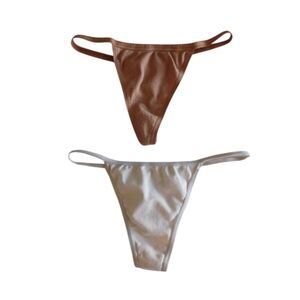 2 Victoria's Secret Brown and White Thong Panties, Size S